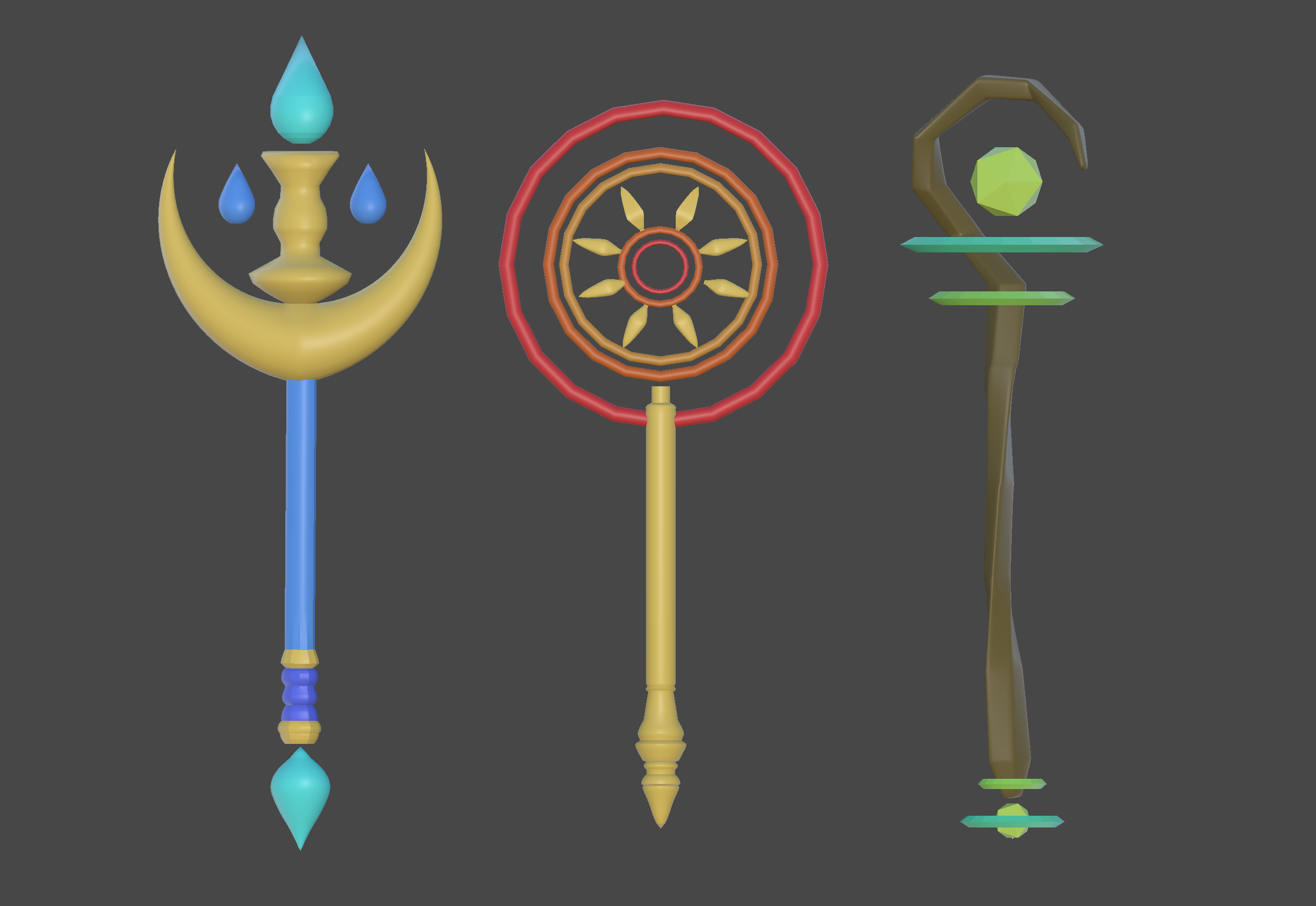 A selection of wands for an AR Passthrough game on the Meta Quest3